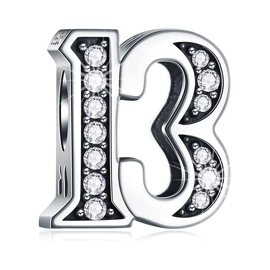 13th Birthday Charm for Bracelet, S925 Sterling Silver