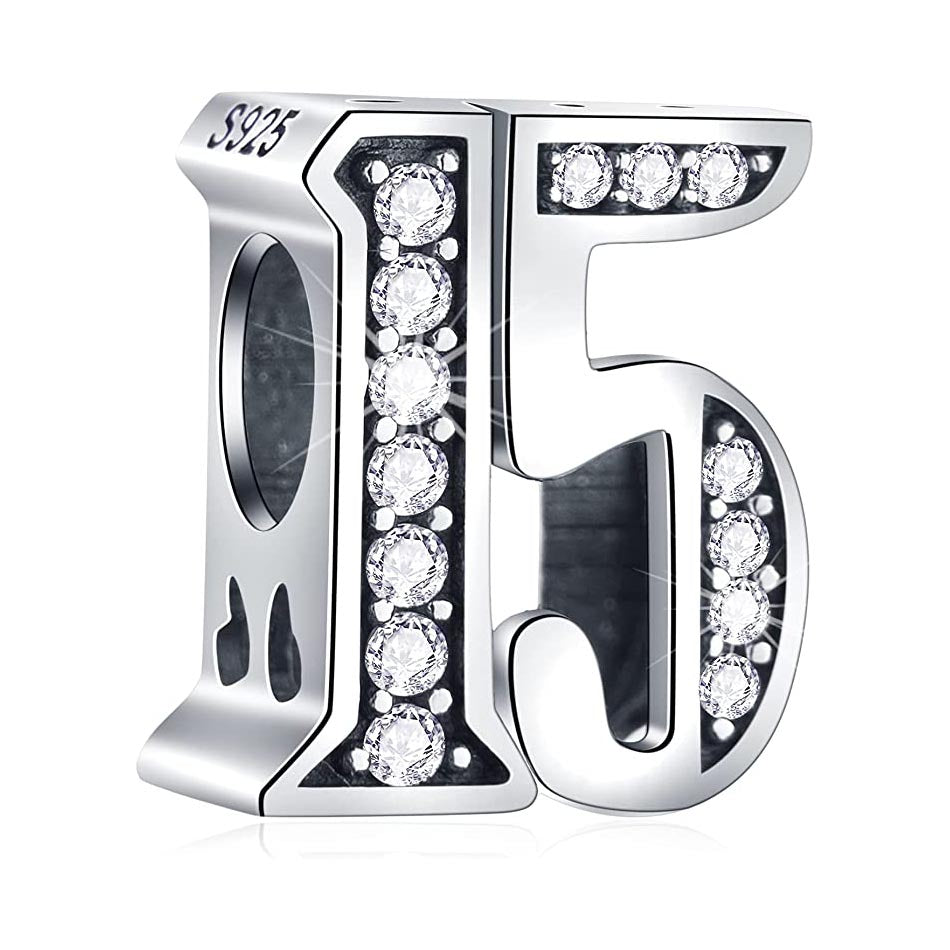 15th Birthday Charm for Bracelet, S925 Sterling Silver