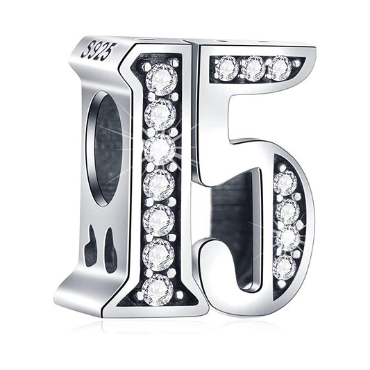 15th Birthday Charm for Bracelet, S925 Sterling Silver