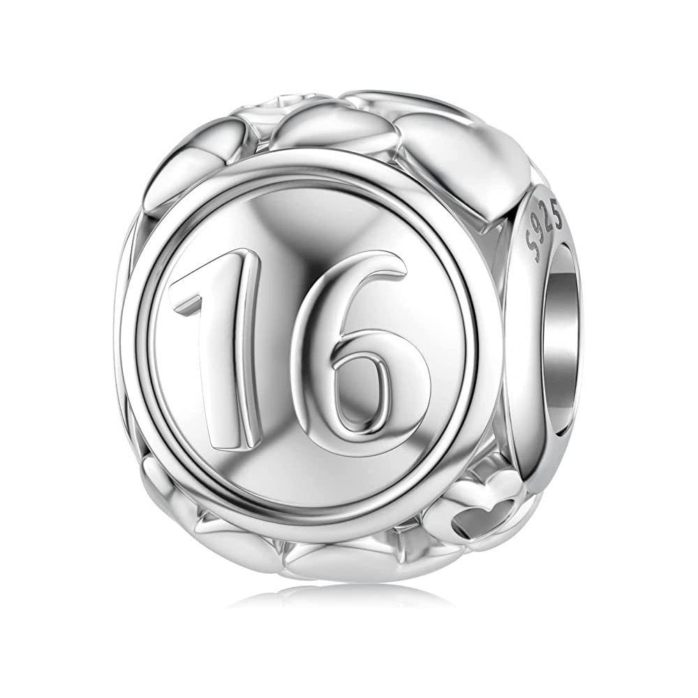 16th Birthday Bead Charm for Bracelet, S925 Sterling Silver