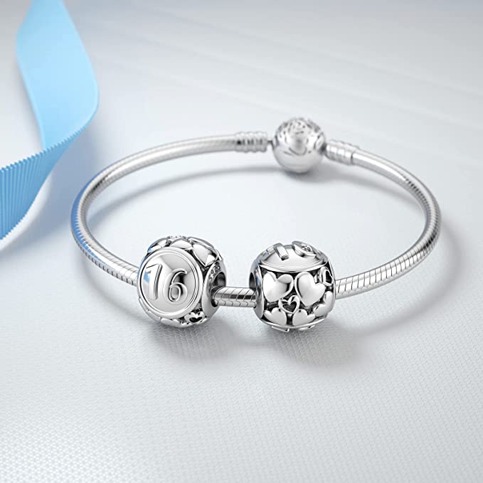 16th Birthday Bead Charm for Bracelet, S925 Sterling Silver