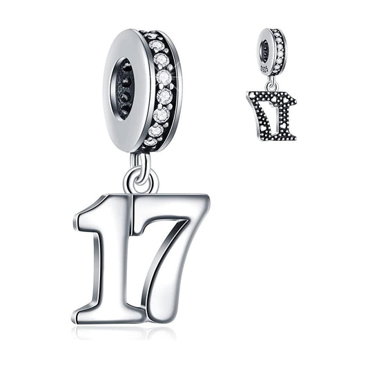 17th Birthday Dangle Charm for Bracelet, S925 Sterling Silver