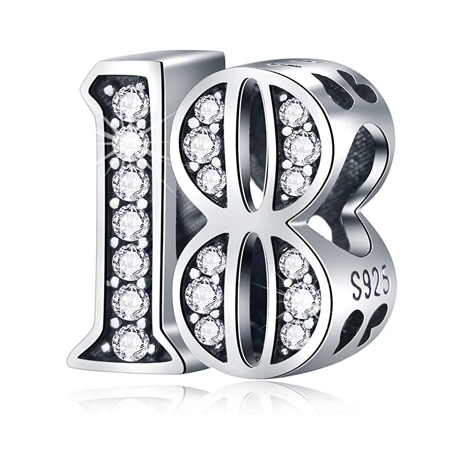 18th Birthday Charm for Bracelet, S925 Sterling Silver