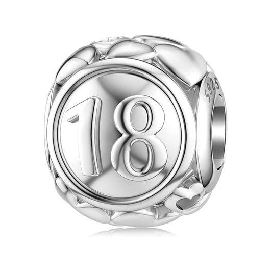 18th Birthday Bead Charm for Bracelet, S925 Sterling Silver