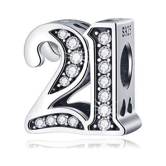 21st Birthday Charm for Bracelet, S925 Sterling Silver