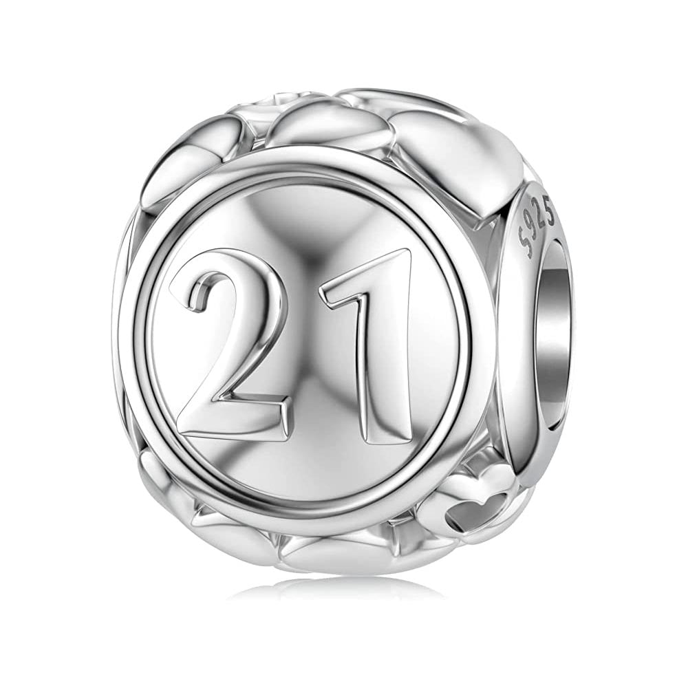 21st Birthday Bead Charm for Bracelet, S925 Sterling Silver