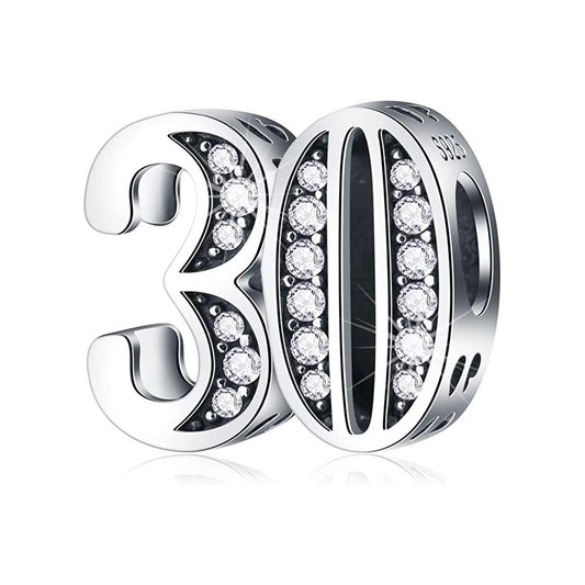 30th Birthday Charm for Bracelet, S925 Sterling Silver