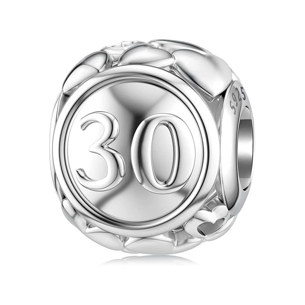 30th Birthday Bead Charm for Bracelet, S925 Sterling Silver