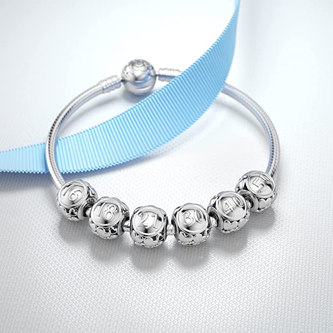 30th Birthday Bead Charm for Bracelet, S925 Sterling Silver