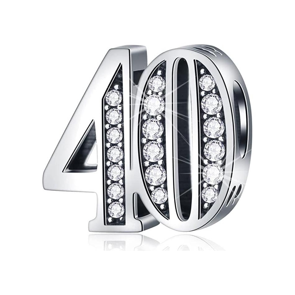 40th Birthday Charm for Bracelet, S925 Sterling Silver