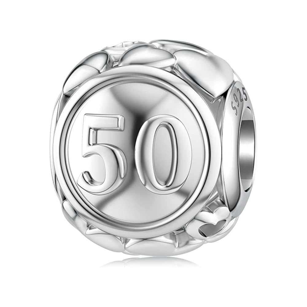 50th Birthday Bead Charm for Bracelet, S925 Sterling Silver