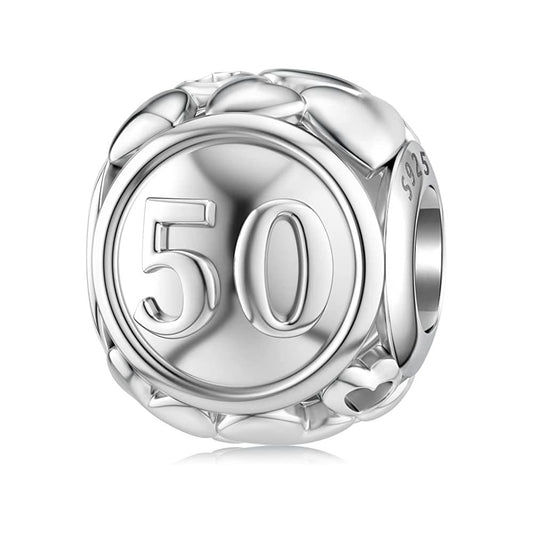 50th Birthday Bead Charm for Bracelet, S925 Sterling Silver