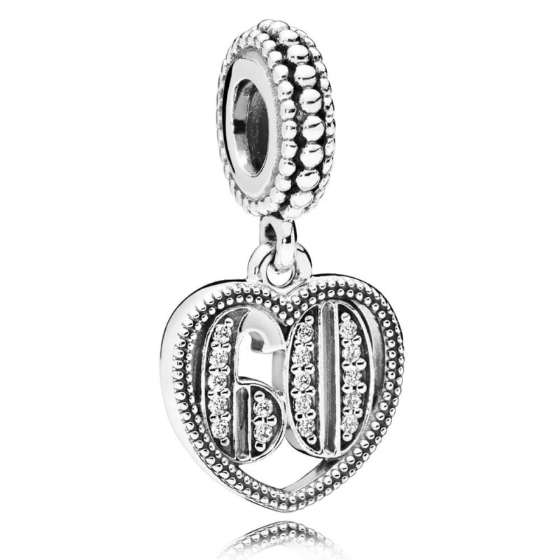 60th Birthday Charm for Bracelet, S925 Sterling Silver