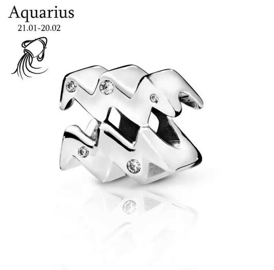 Aquarius Zodiac Star Sign Constellation Charm For Bracelet, S925 Sterling Silver