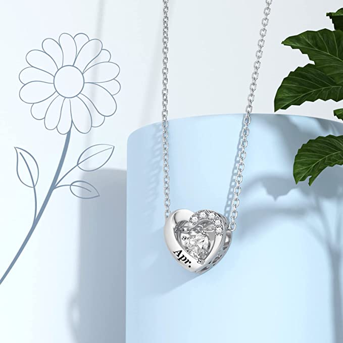 April Birthstone Heart Charm for Bracelet, S925 Sterling Silver