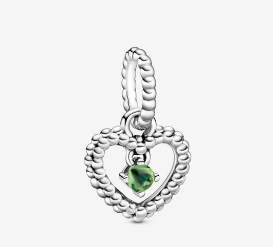 August Birthstone Heart Month Dangle Silver Charm for Bracelet, S925 Sterling Silver