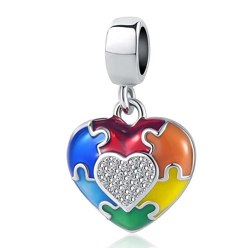 Autism Awareness You Fit Me Perfectly Puzzle Charm for Bracelet, S925 Sterling Silver