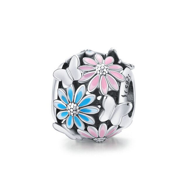 Blossom Flower Charm for Bracelet, S925 Sterling Silver