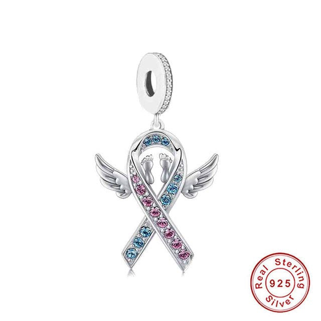 Baby Infant Loss Awareness Ribbon Charm for Bracelet, S925 Sterling Silver