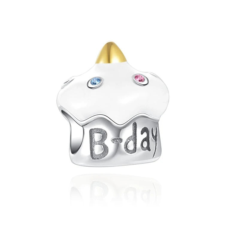 Birthday Cake Charm for Bracelet, S925 Sterling Silver