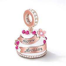 Happy Birthday Cake Dangle Charm for Bracelet, S925 Sterling Silver