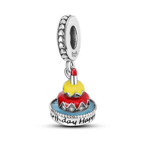 Birthday Cake Pendant Charm for Bracelet, S925 Sterling Silver