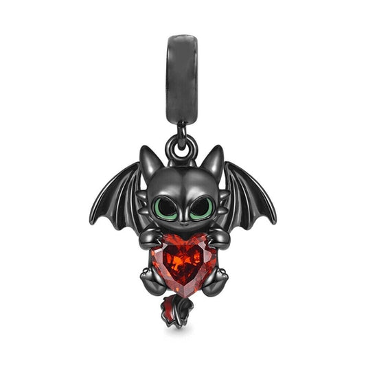 Black Dragon Embraces Heart Charm for Bracelet, S925 Sterling Silver