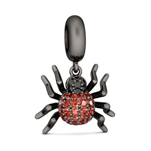 Black Spider Charm for Bracelet, S925 Sterling Silver