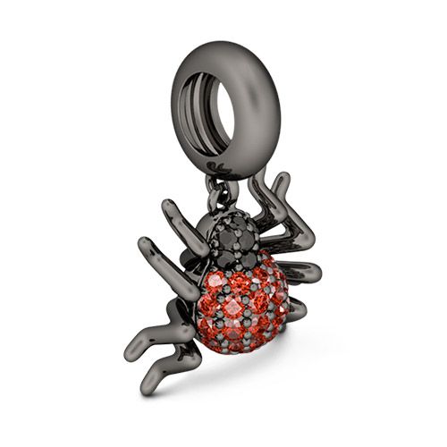 Black Spider Charm for Bracelet, S925 Sterling Silver