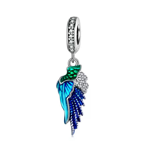 Blue Angel Wing Pendant Charm for Bracelet, S925 Sterling Silver