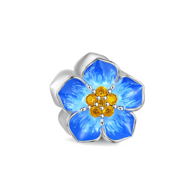 Blue Blossoms Flower Charm for Bracelet, S925 Sterling Silver