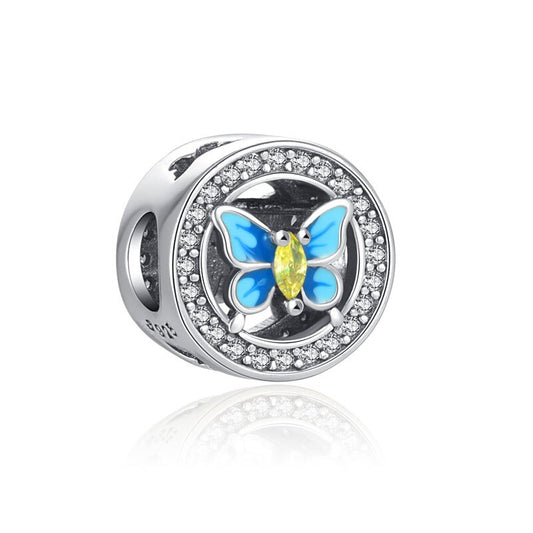 Blue Butterfly Charm for Bracelet, S925 Sterling Silver