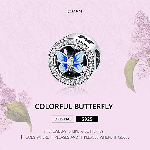 Blue Butterfly Charm for Bracelet, S925 Sterling Silver