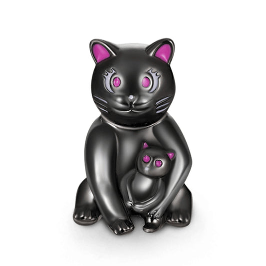 Black Cat and Baby Charm for Bracelet, S925 Sterling Silver