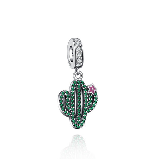 Cactus Dangle Charm for Bracelet, S925 Sterling Silver