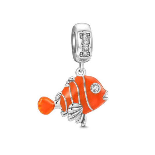 Clown Fish Dangle Charm for Bracelet, S925 Sterling Silver