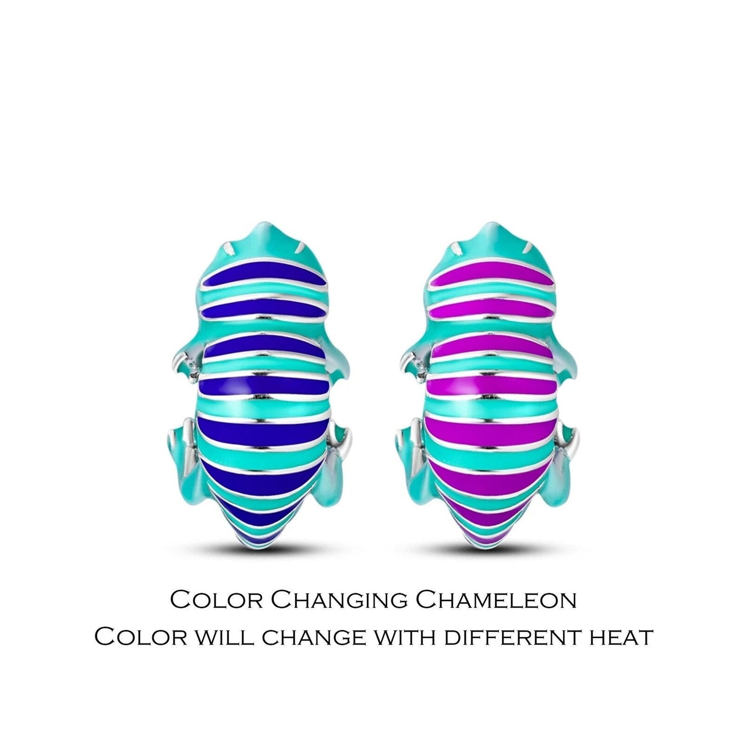 Colour Changing Chameleon Charm for Bracelet, S925 Sterling Silver