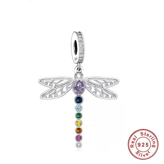 Colourful Dragonfly Charm for Bracelet, S925 Sterling Silver