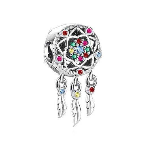 Colourful Dreamcatcher Charm for Bracelet, S925 Sterling Silver