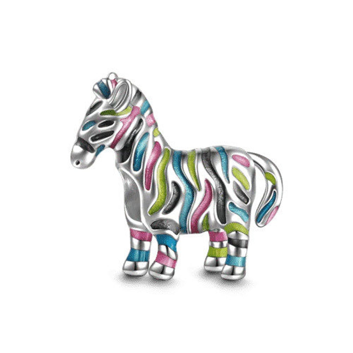 Colourful Zebra Charm for Bracelet, S925 Sterling Silver