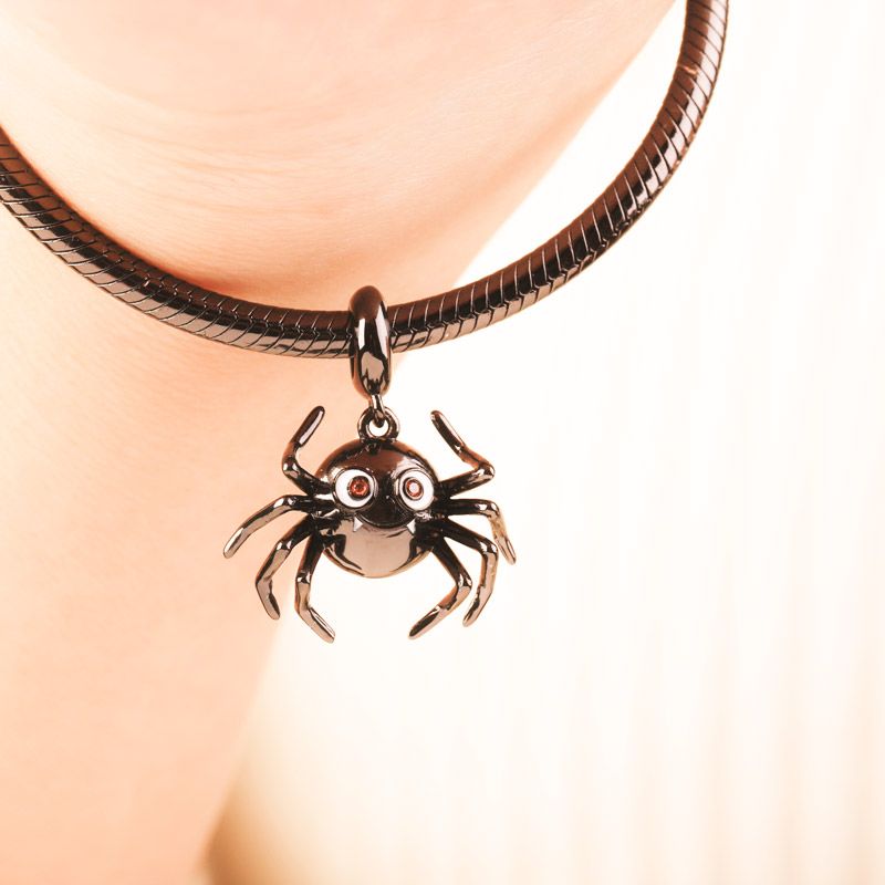 Cute Black Spider Charm for Bracelet, S925 Sterling Silver