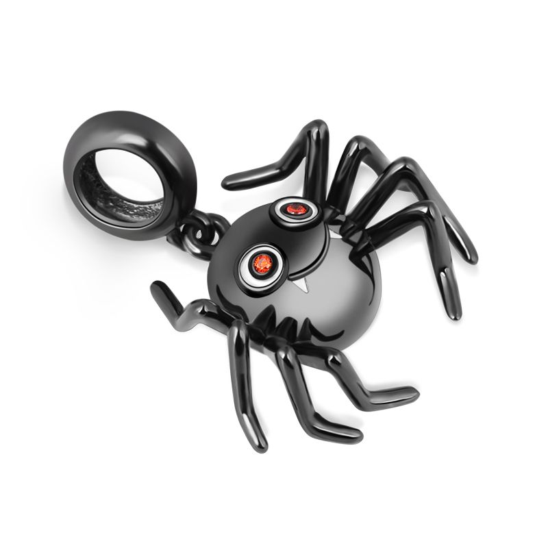 Cute Black Spider Charm for Bracelet, S925 Sterling Silver