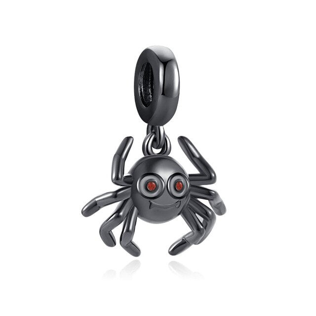 Cute Black Spider Charm for Bracelet, S925 Sterling Silver