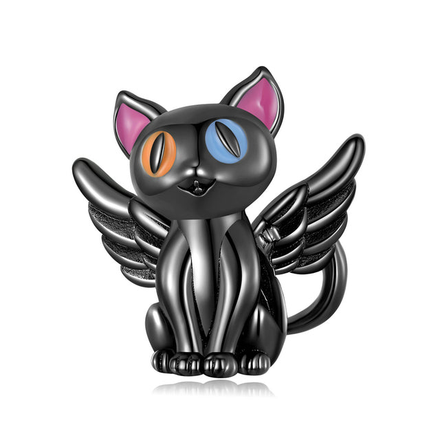 Cute Flying Cat Charm for Bracelet, S925 Sterling Silver