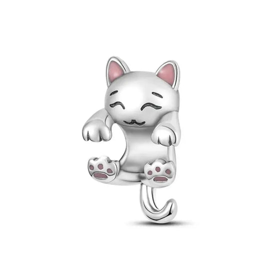 Cute Hugging Cat Charm for Bracelet, S925 Sterling Silver