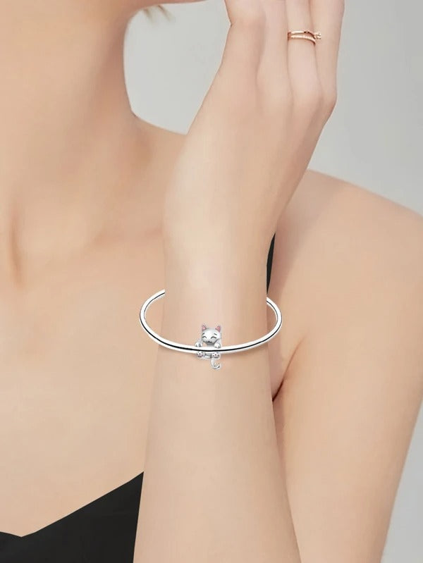 Cute Hugging Cat Charm for Bracelet, S925 Sterling Silver