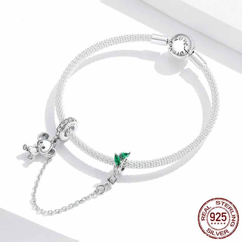 Cute Koala Safety Chain Charm for Bracelet, S925 Sterling Silver