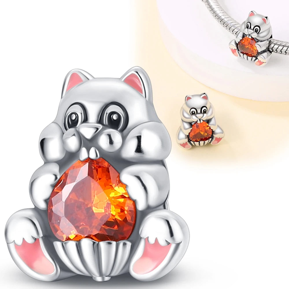 Cute Squirrel Charm for Bracelet, S925 Sterling Silver