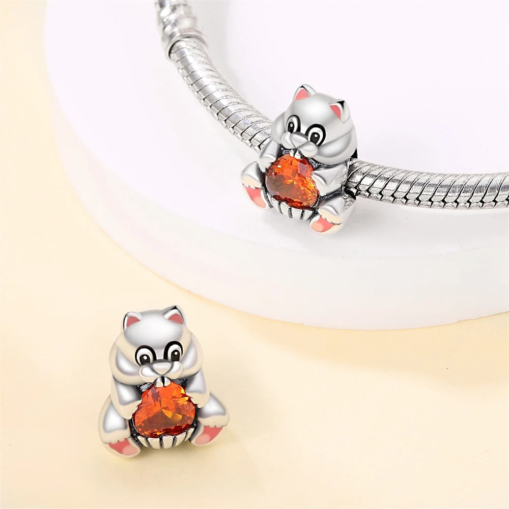 Cute Squirrel Charm for Bracelet, S925 Sterling Silver