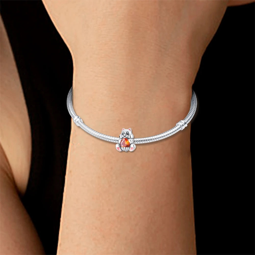 Cute Squirrel Charm for Bracelet, S925 Sterling Silver